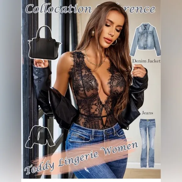 048 Women One Piece Lingerie Lace Bodysuit