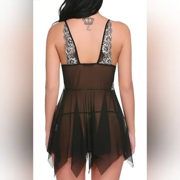 059  Women Lace Lingerie Front Closure Babydoll V Neck