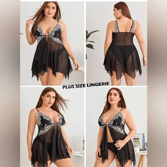 059  Women Lace Lingerie Front Closure Babydoll V Neck