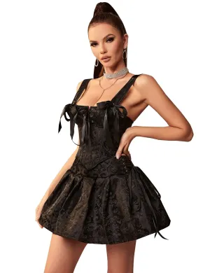 12 Pieces Plastic Bones Black Sexy Jacquard Braces Corset Egypt With Skirt