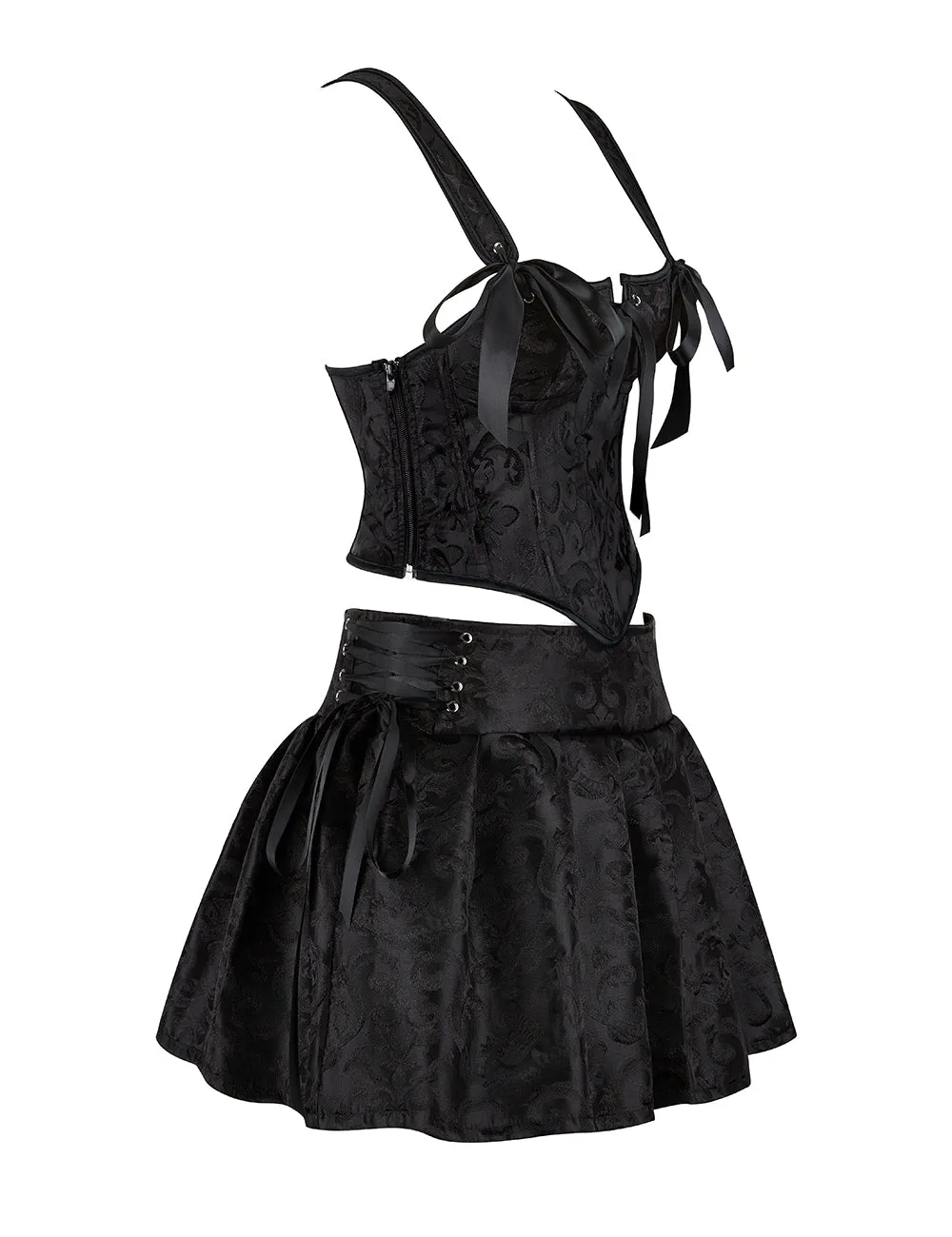 12 Pieces Plastic Bones Black Sexy Jacquard Braces Corset Egypt With Skirt