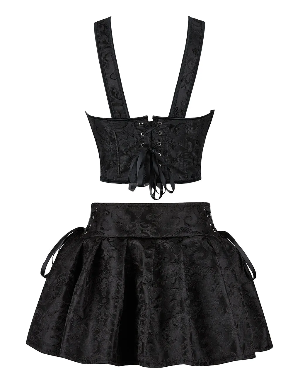 12 Pieces Plastic Bones Black Sexy Jacquard Braces Corset Egypt With Skirt