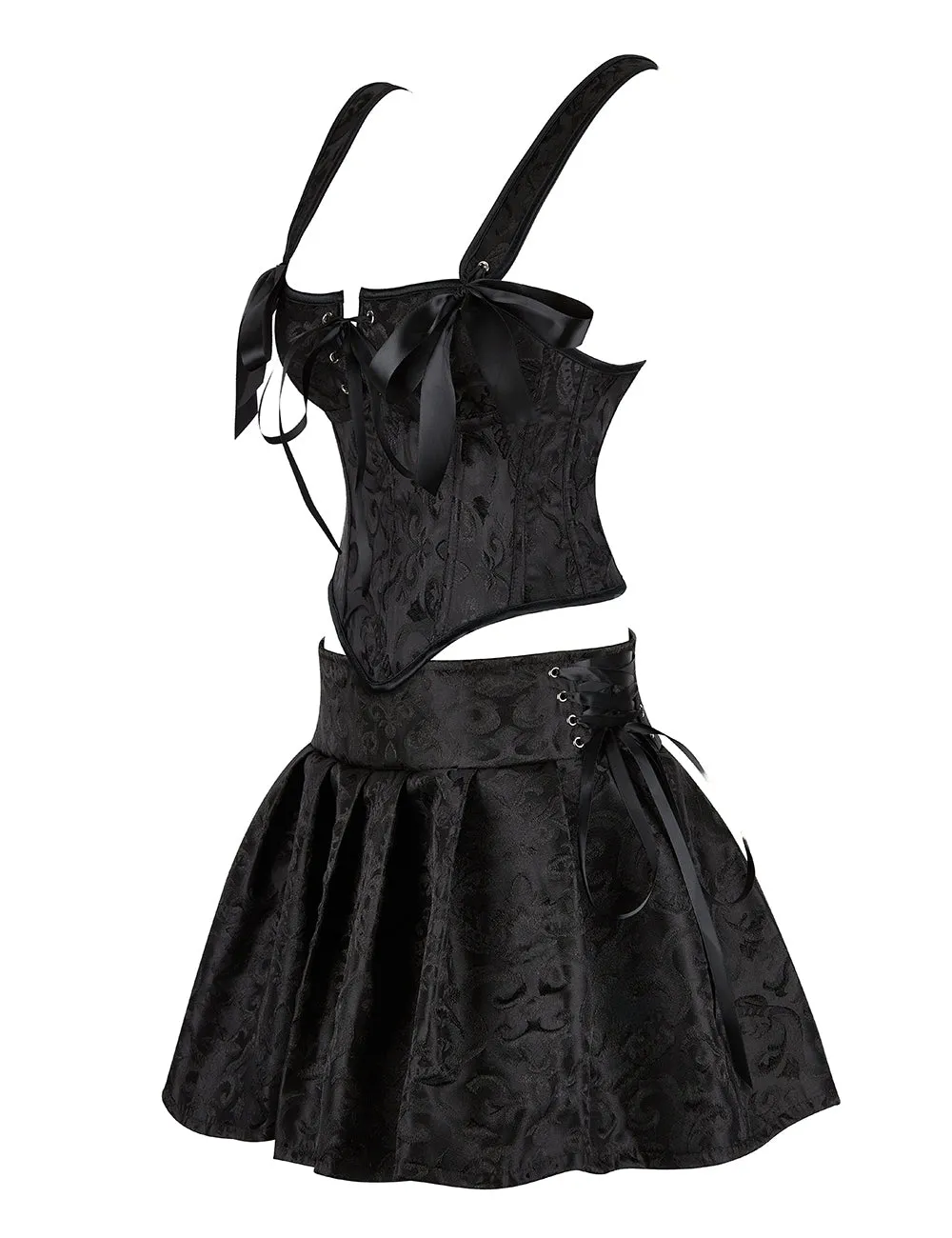 12 Pieces Plastic Bones Black Sexy Jacquard Braces Corset Egypt With Skirt