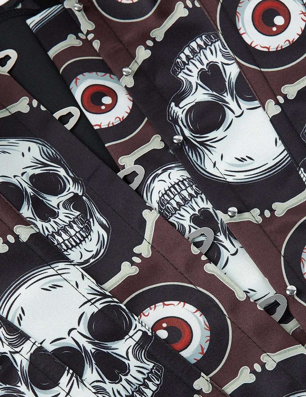 12 Pieces Plastic Bones Black Sexy Skull Print Lace Up Halloween Corset