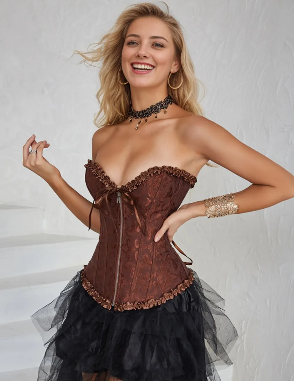 12 Pieces Plastic Bones Red Sexy Embroidered Zippered Palace Style Corset Egypt