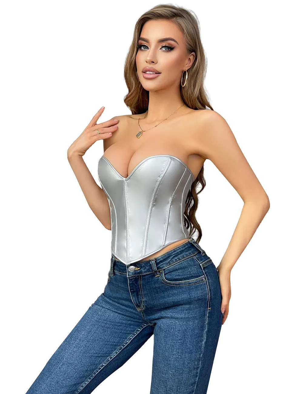 12 Pieces Plastic Bones Silver Imitation Leather Zipper Lace Up Corset
