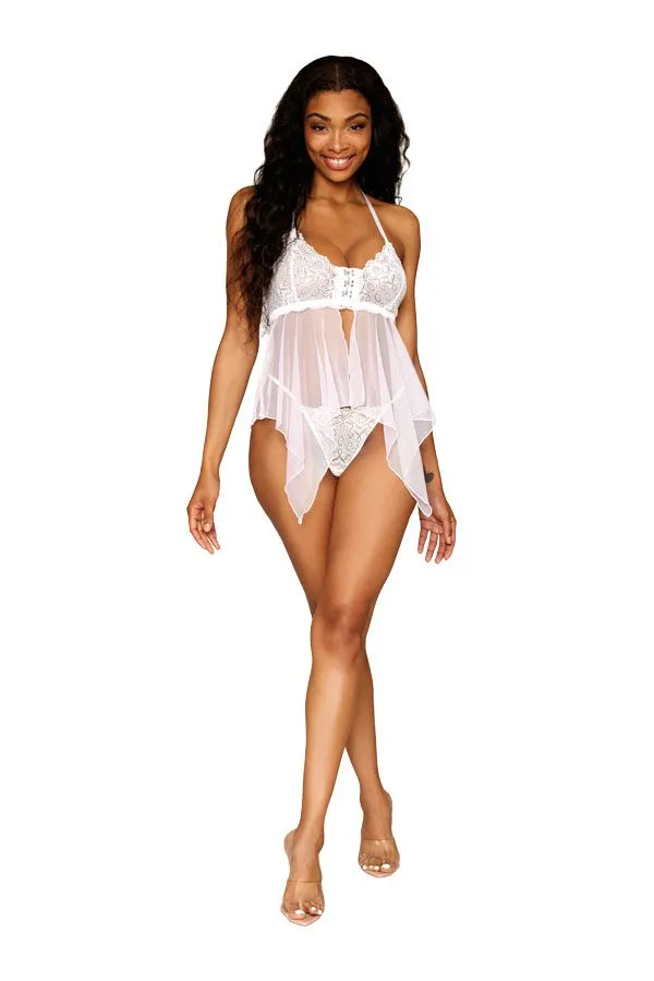 13314 1 Piece Lace & Mesh Babydoll with G-String Set