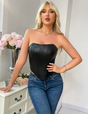 15 Pieces Plastic Bones Black sexy PU leather strapless zippered corset