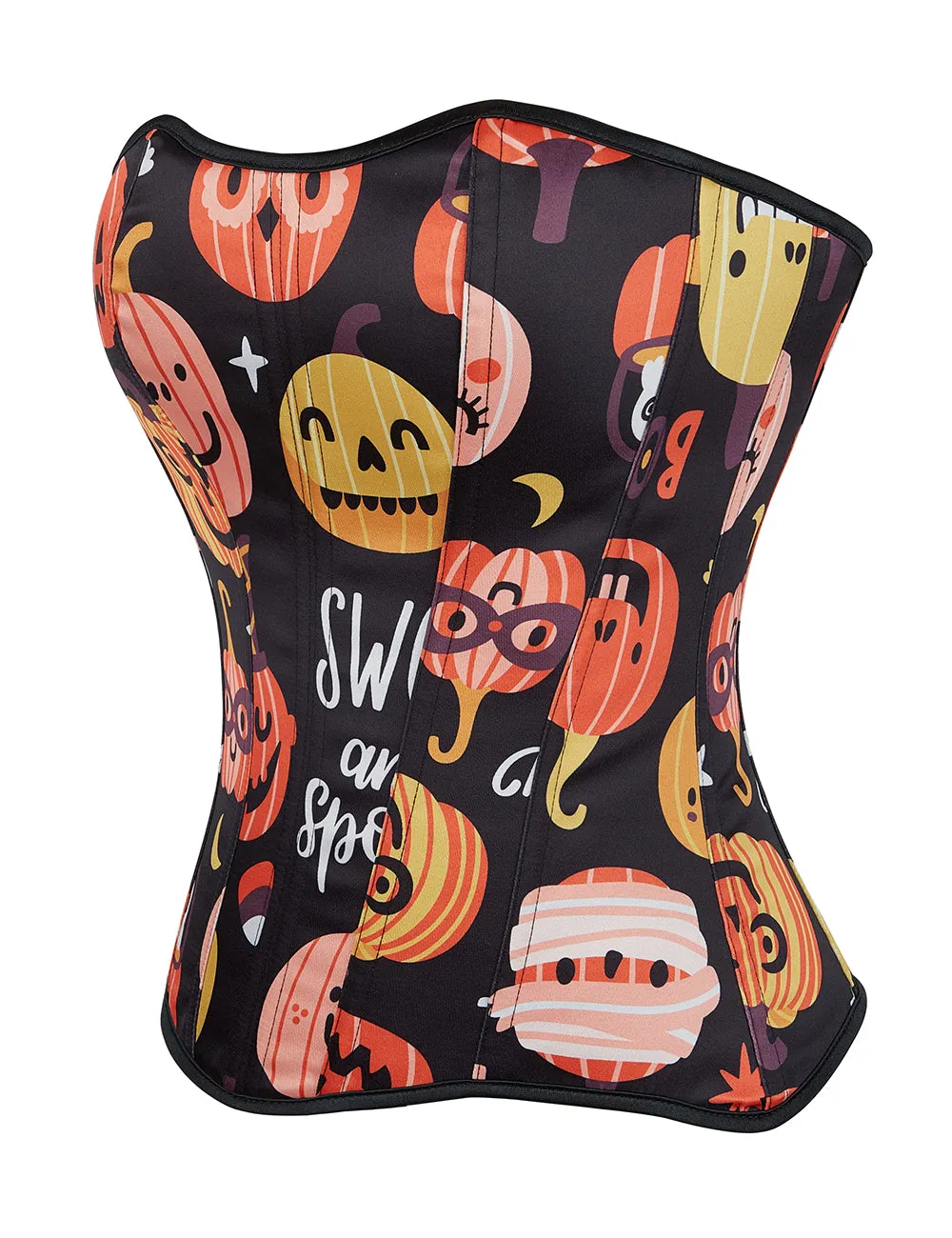 15 Pieces Plastic Bones Black Sexy Pumpkin Print Zipper Lace Up Halloween Corset