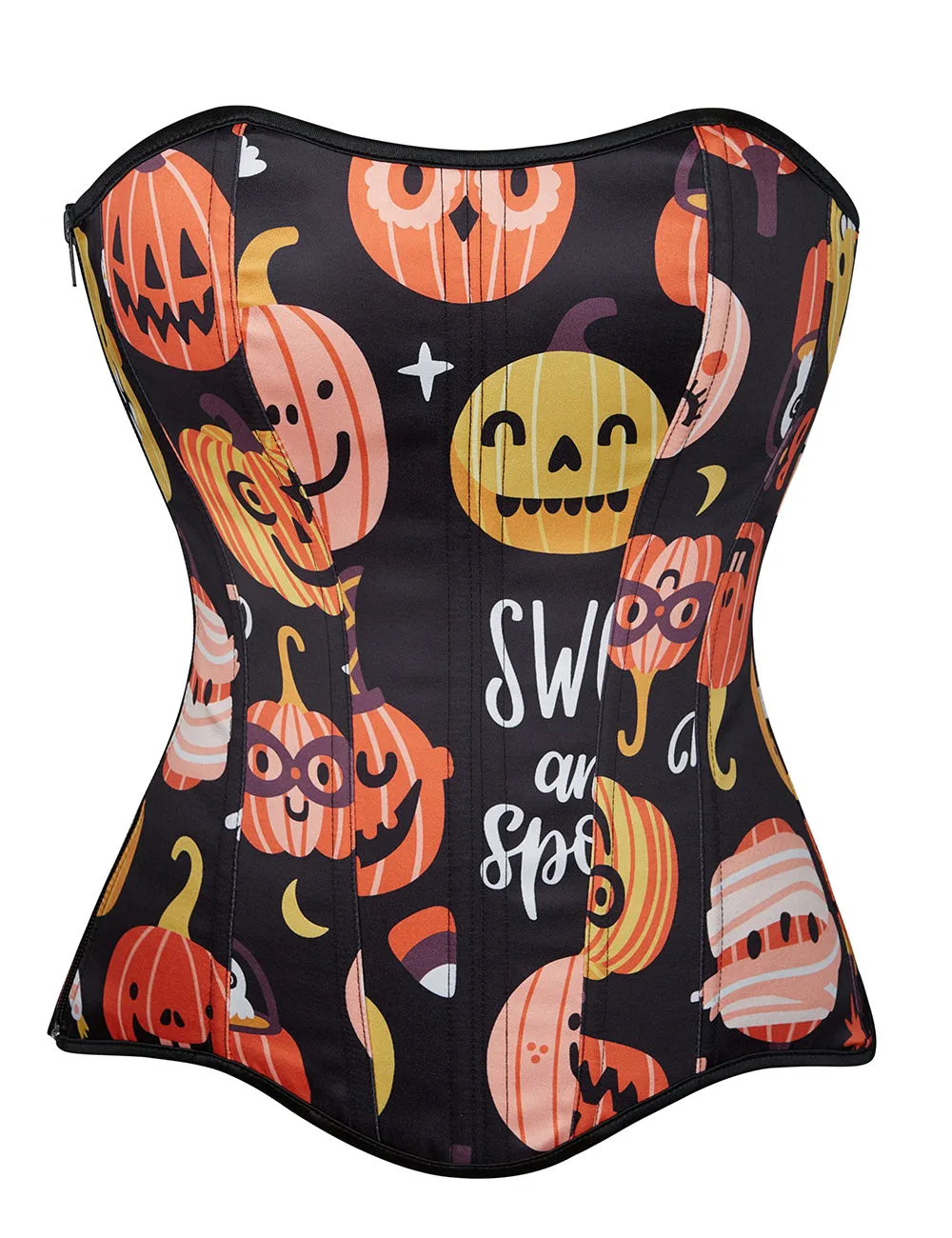 15 Pieces Plastic Bones Black Sexy Pumpkin Print Zipper Lace Up Halloween Corset