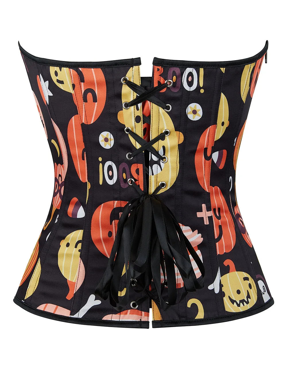 15 Pieces Plastic Bones Black Sexy Pumpkin Print Zipper Lace Up Halloween Corset