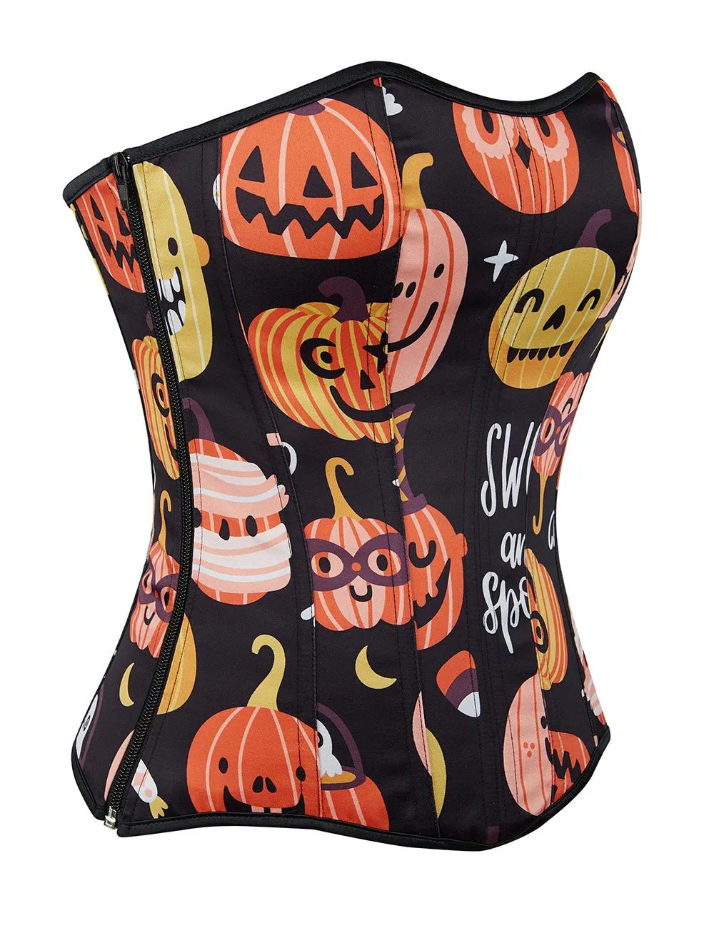 15 Pieces Plastic Bones Black Sexy Pumpkin Print Zipper Lace Up Halloween Corset