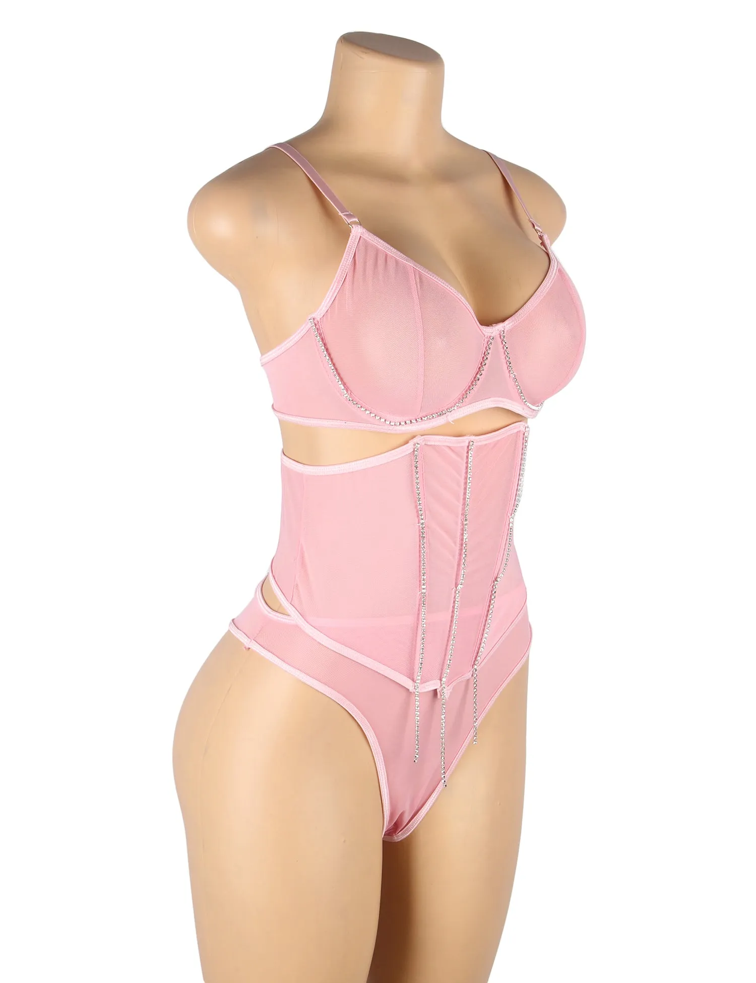 5 Bones Egypt Mesh Sexy Bra Set Stitching Diamond Chain