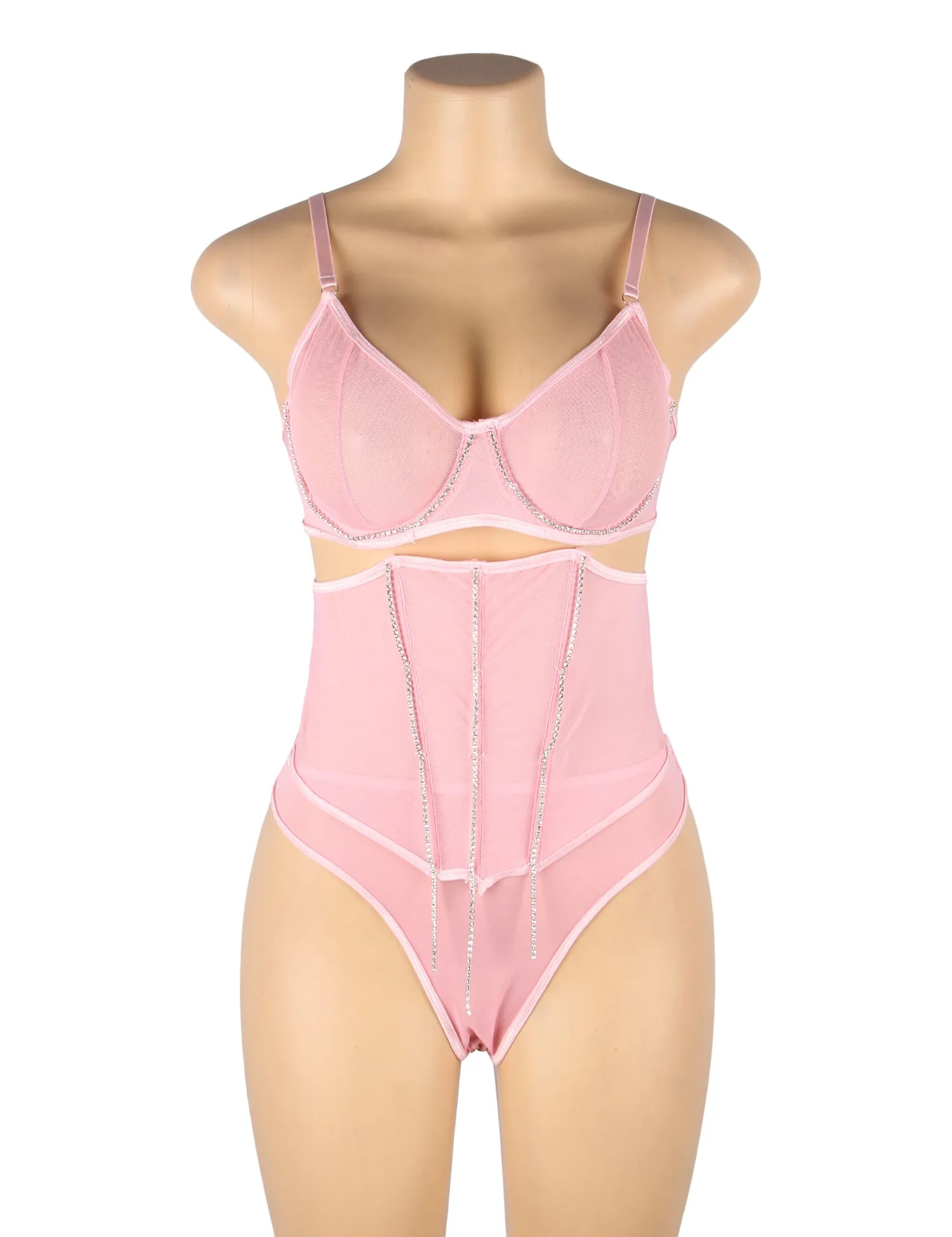5 Bones Egypt Mesh Sexy Bra Set Stitching Diamond Chain