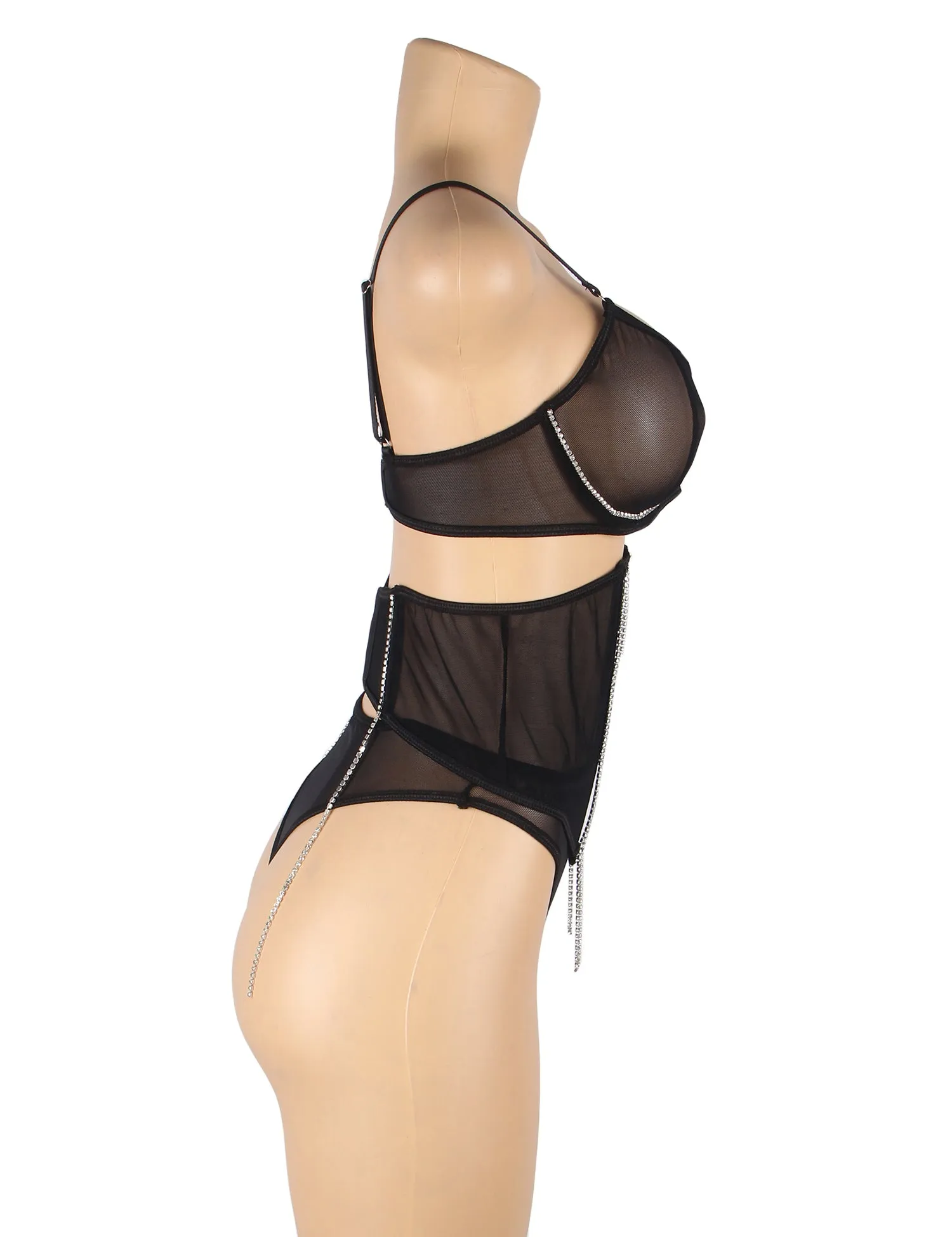 5 Bones Egypt Mesh Sexy Bra Set Stitching Diamond Chain