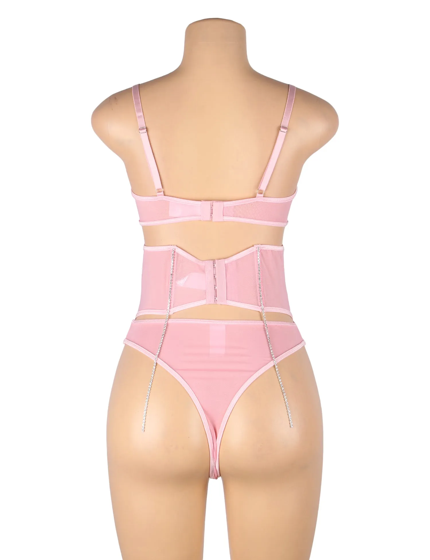 5 Bones Egypt Mesh Sexy Bra Set Stitching Diamond Chain