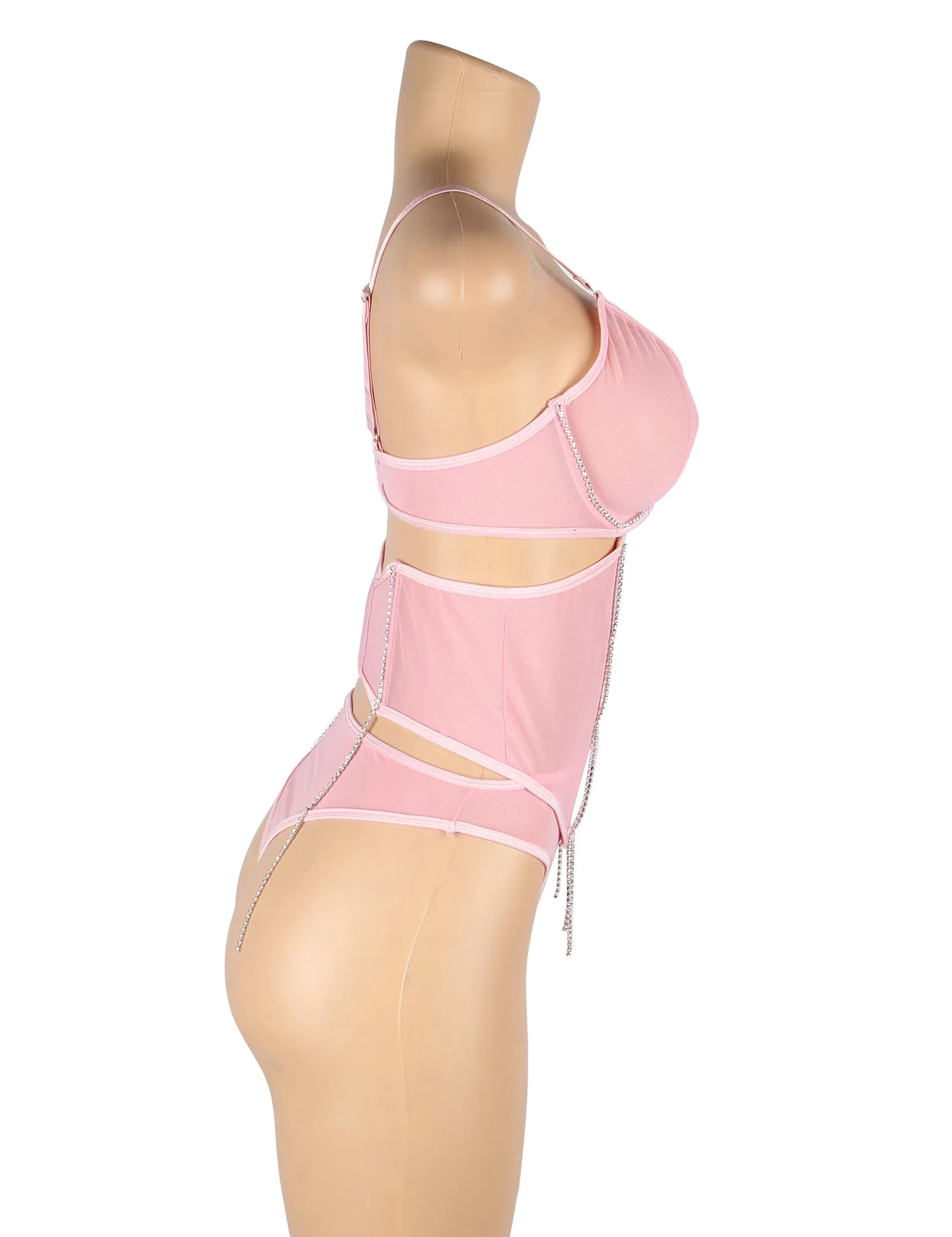 5 Bones Egypt Mesh Sexy Bra Set Stitching Diamond Chain