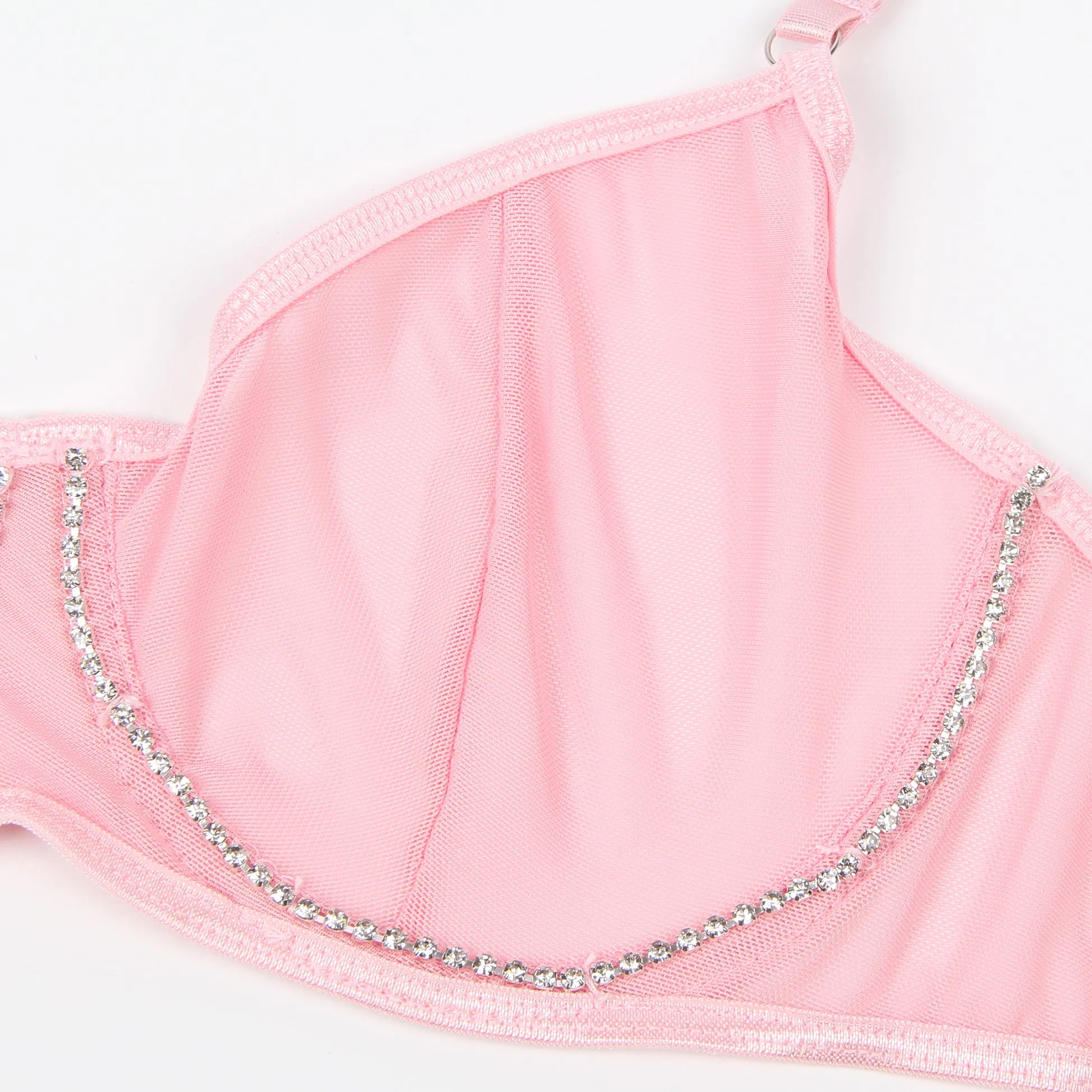 5 Bones Egypt Mesh Sexy Bra Set Stitching Diamond Chain