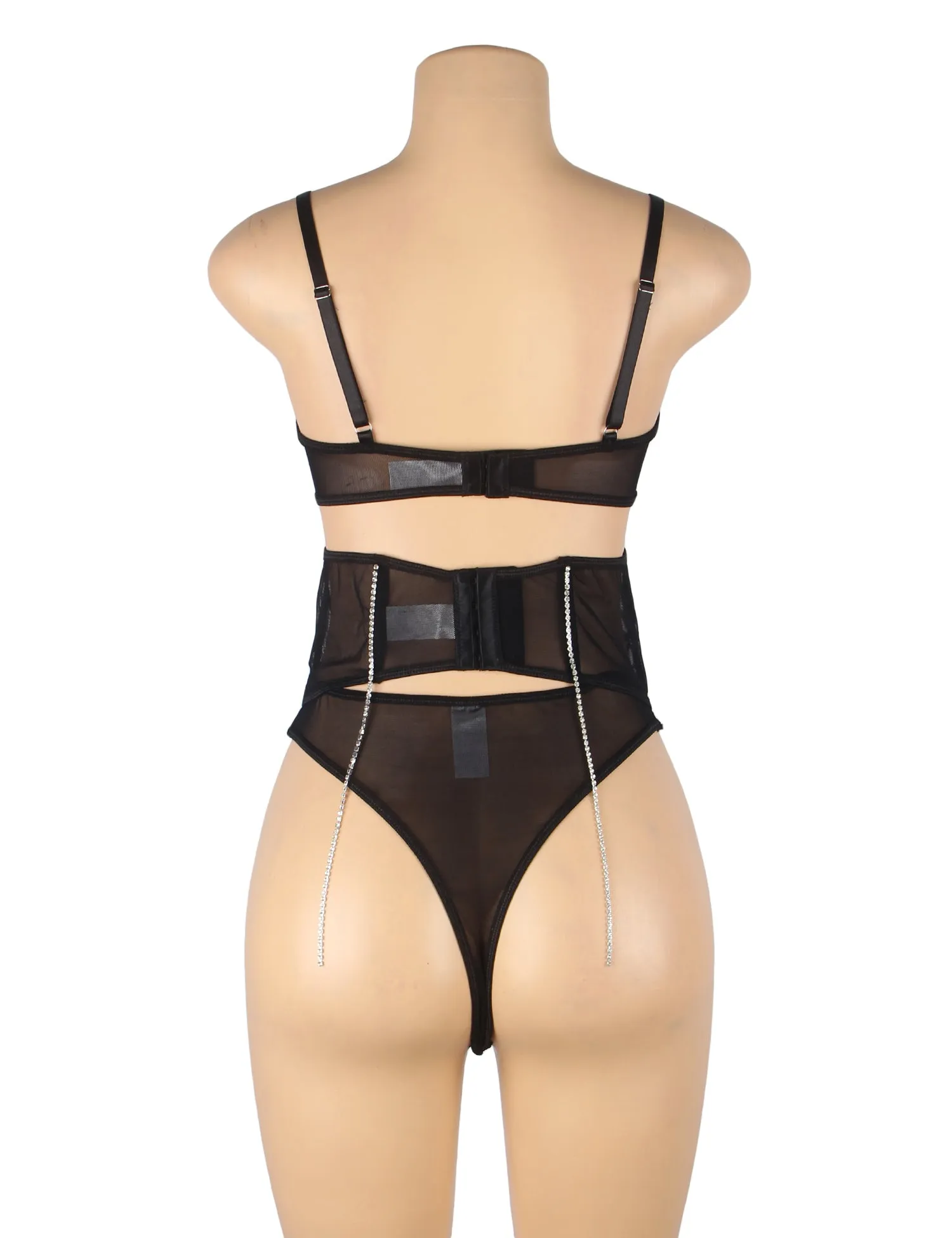 5 Bones Egypt Mesh Sexy Bra Set Stitching Diamond Chain