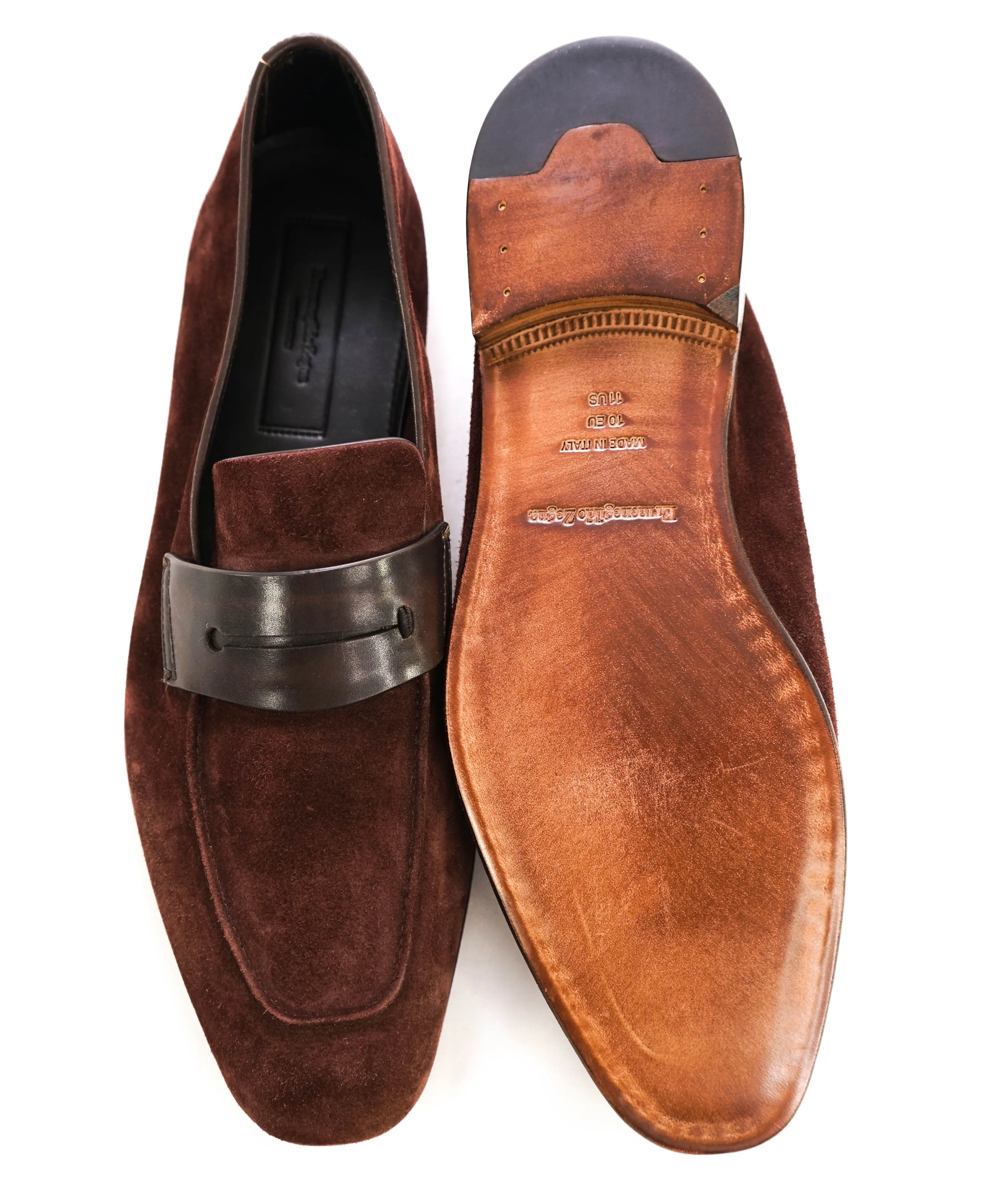 $960 ERMENEGILDO ZEGNA - Brown/Burgundy Penny Loafers - 11 US