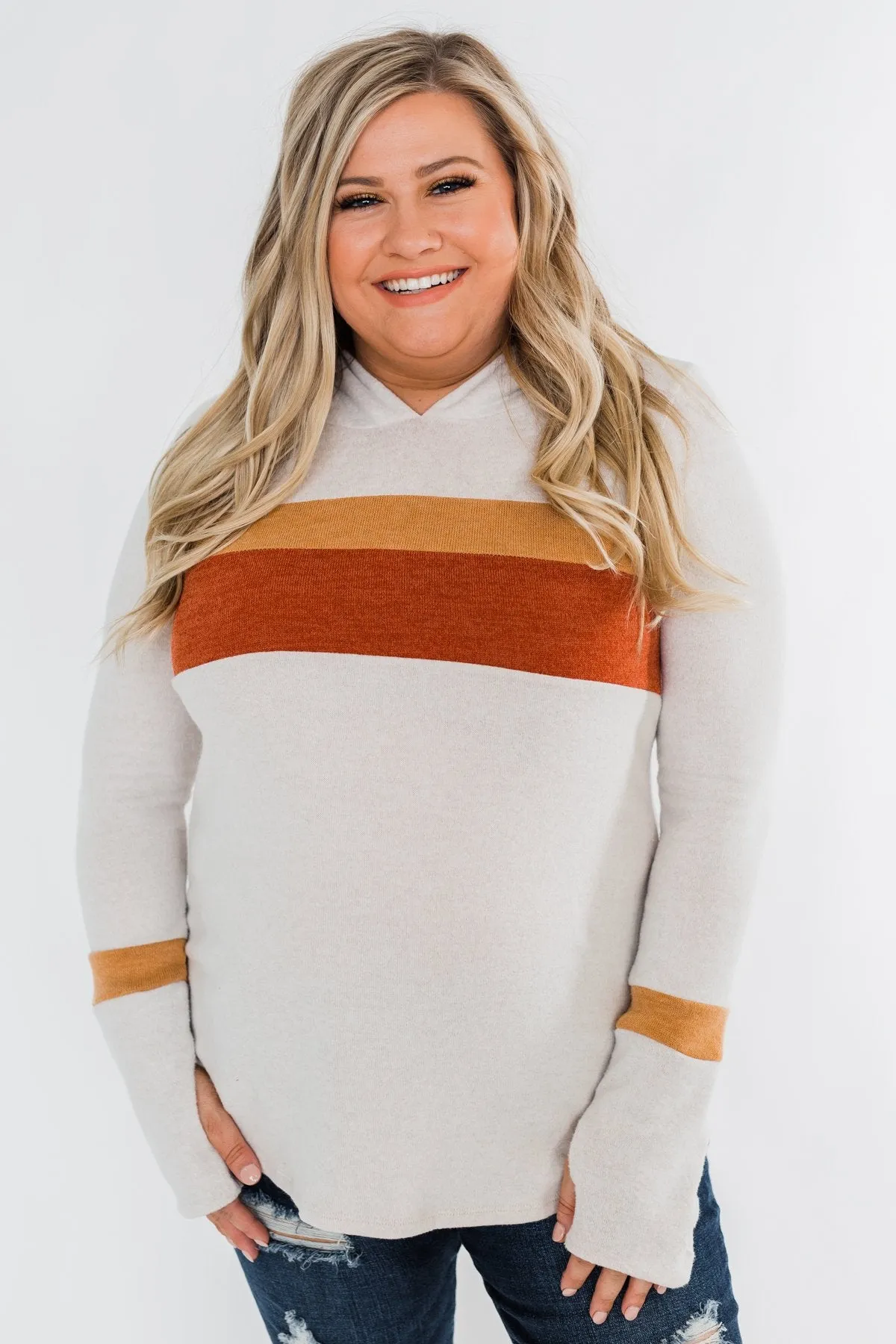 A Great Time Striped Hoodie- Oatmeal, Orange, & Rust