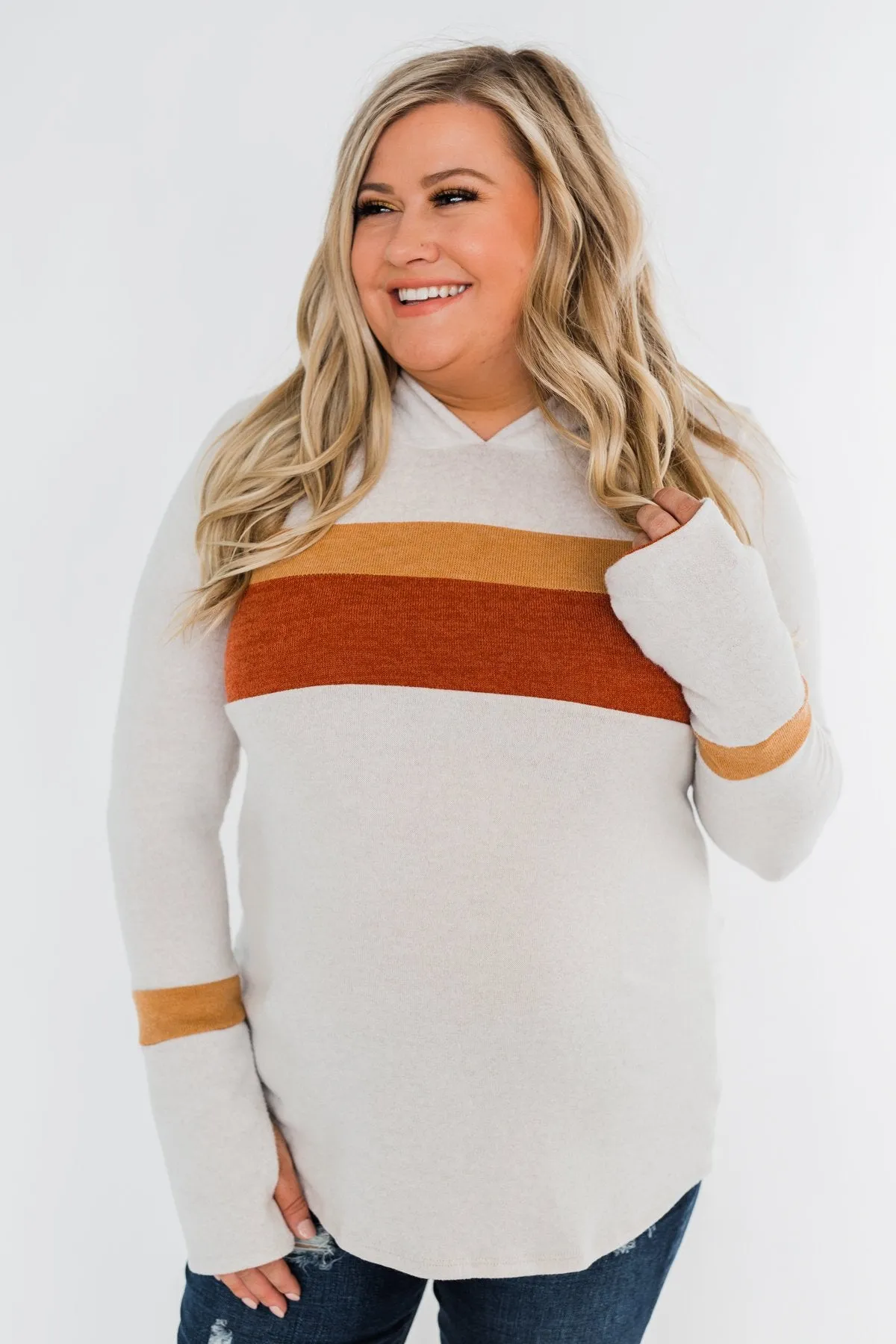 A Great Time Striped Hoodie- Oatmeal, Orange, & Rust