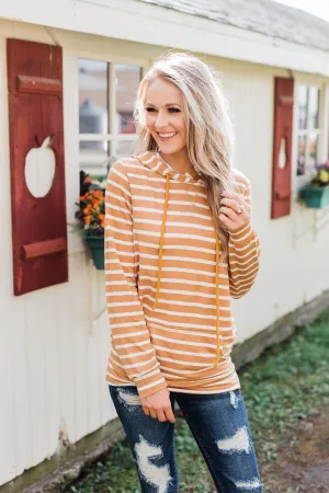 A Sure Thing Striped Tunic Hoodie- Dark Mustard & Ivory