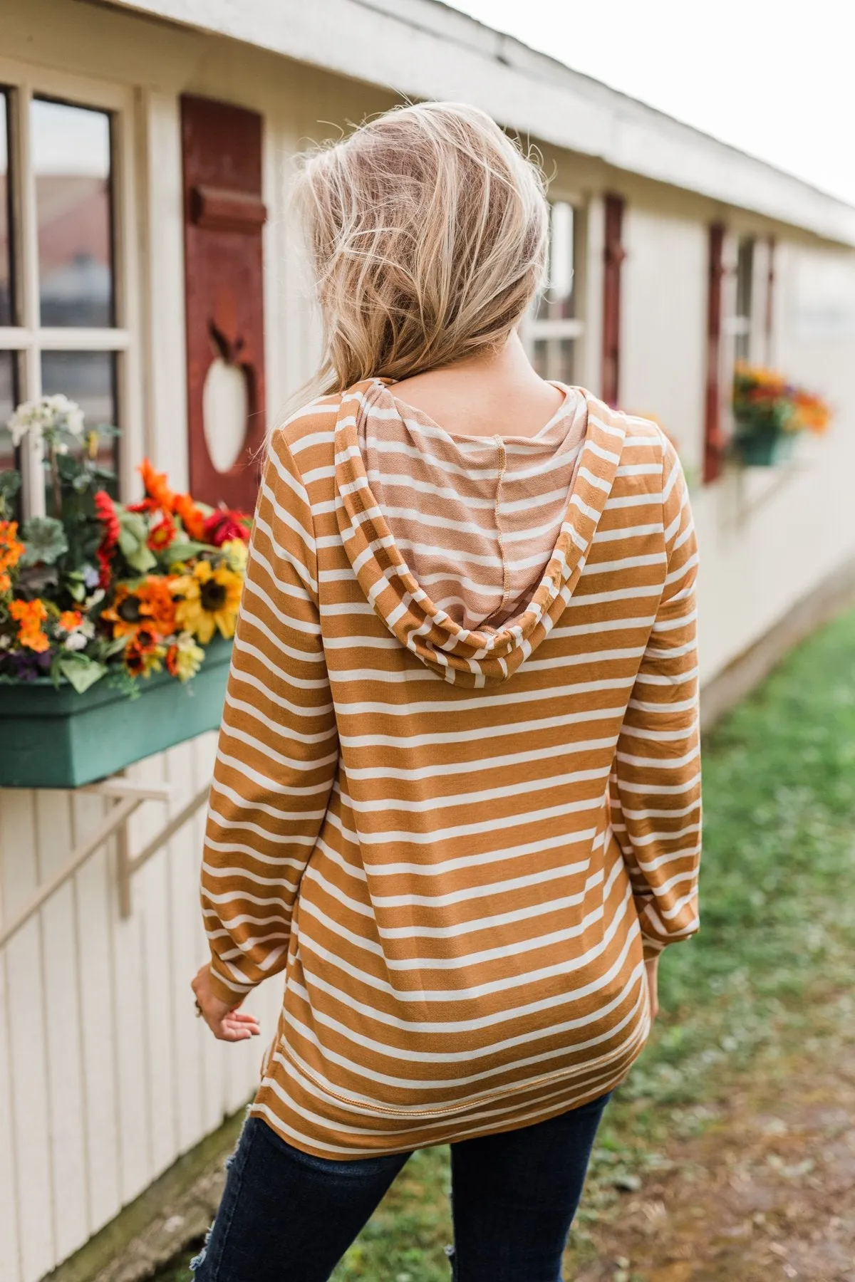 A Sure Thing Striped Tunic Hoodie- Dark Mustard & Ivory