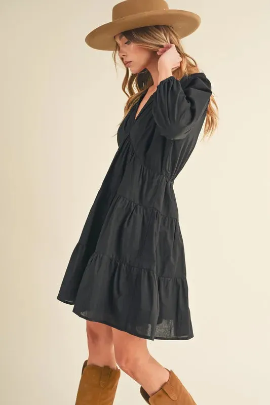 Aemi   Co Notched Balloon Sleeve Tiered Mini Dress