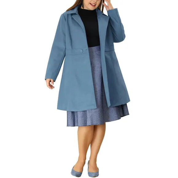 Agnes Orinda Plus Size Peacoat Women Elegant Notched Lapel Blue Size 3X MSRP 147