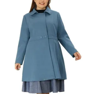 Agnes Orinda Plus Size Peacoat Women Elegant Notched Lapel Blue Size 3X MSRP 147