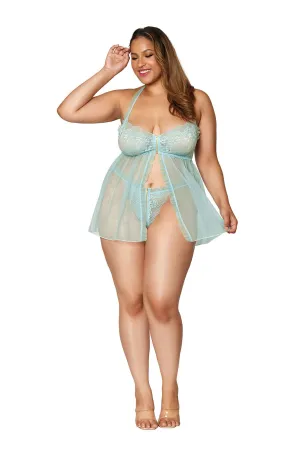 Babydoll with Ruffled Elastic Trim and G-String Curvy Size