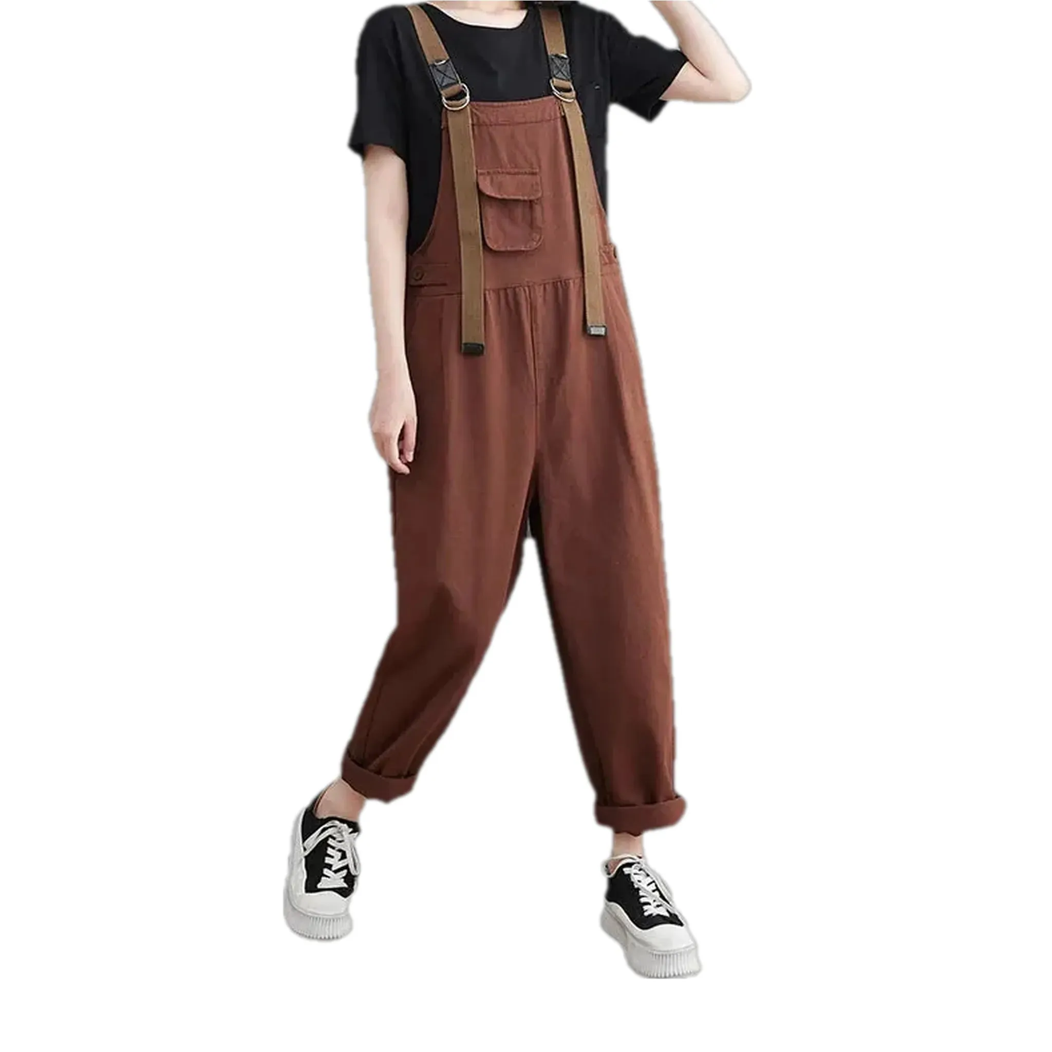 Baggy style monochrome women's denim overall