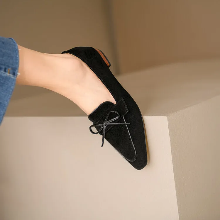 Beige Brown Black Butterfly Knot Suede Loafers #001138
