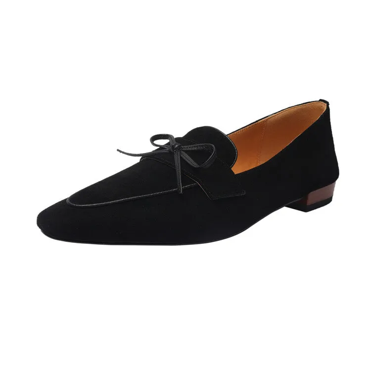 Beige Brown Black Butterfly Knot Suede Loafers #001138