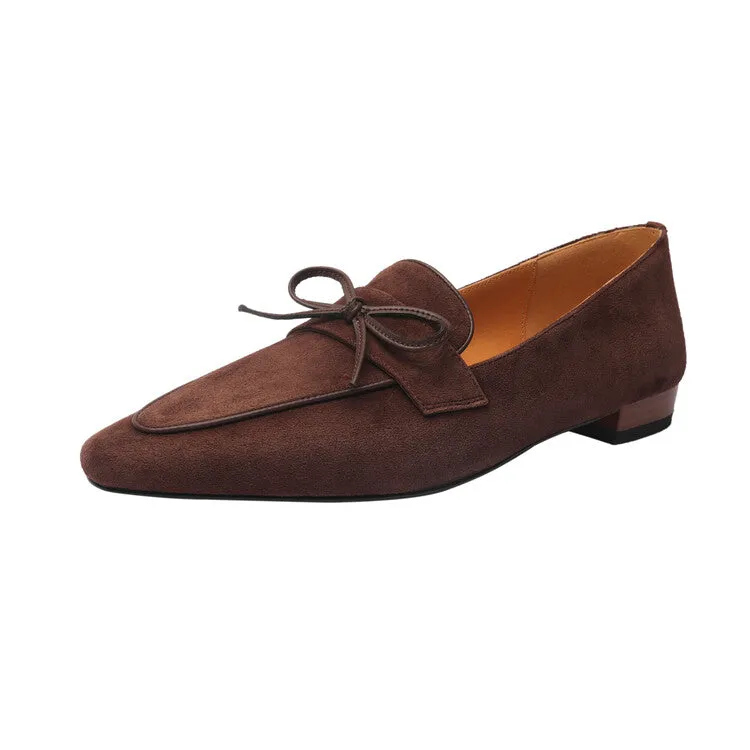 Beige Brown Black Butterfly Knot Suede Loafers #001138