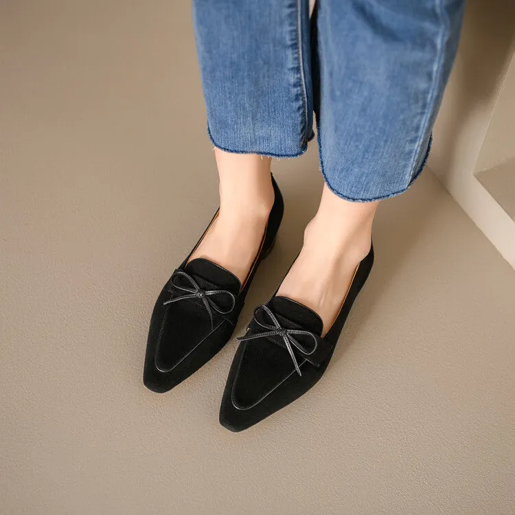 Beige Brown Black Butterfly Knot Suede Loafers #001138