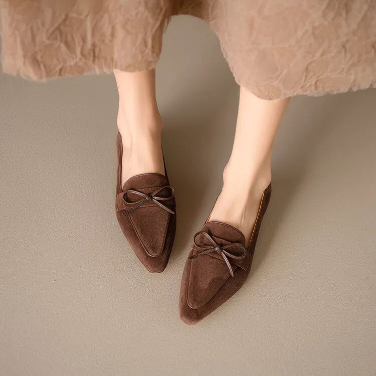 Beige Brown Black Butterfly Knot Suede Loafers #001138