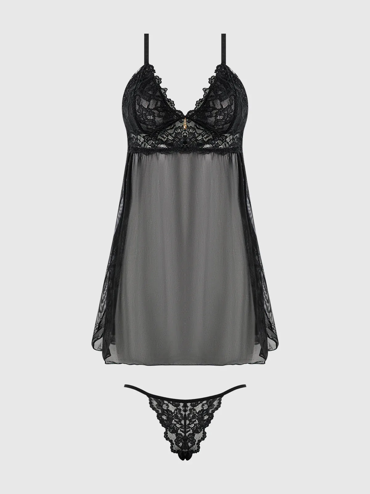Bella Lace & Mesh Babydoll In Black - House of Desire