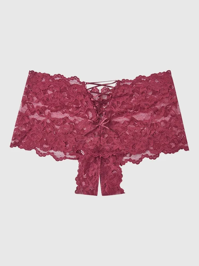 Bella Lace Crotchless Cheeky In Rhododendron - House of Desire