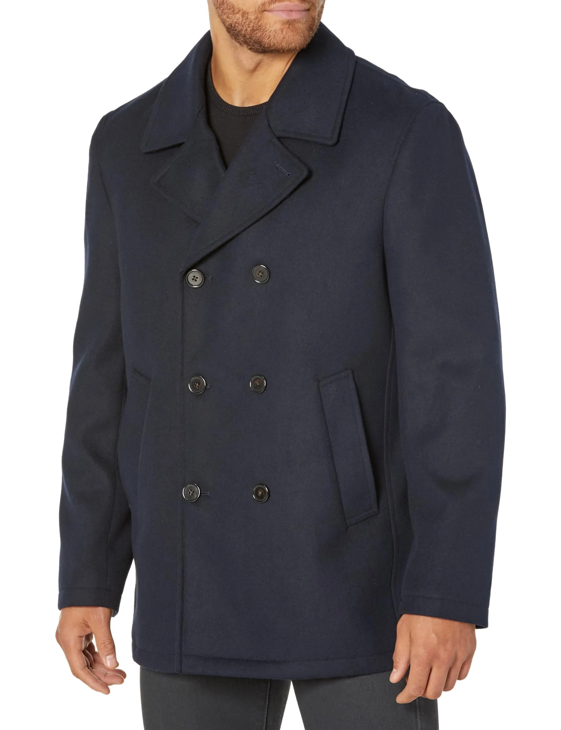 Ben Sherman Men's Boris Classic Double Breasted Peacoat Jacket, Navy, Medium