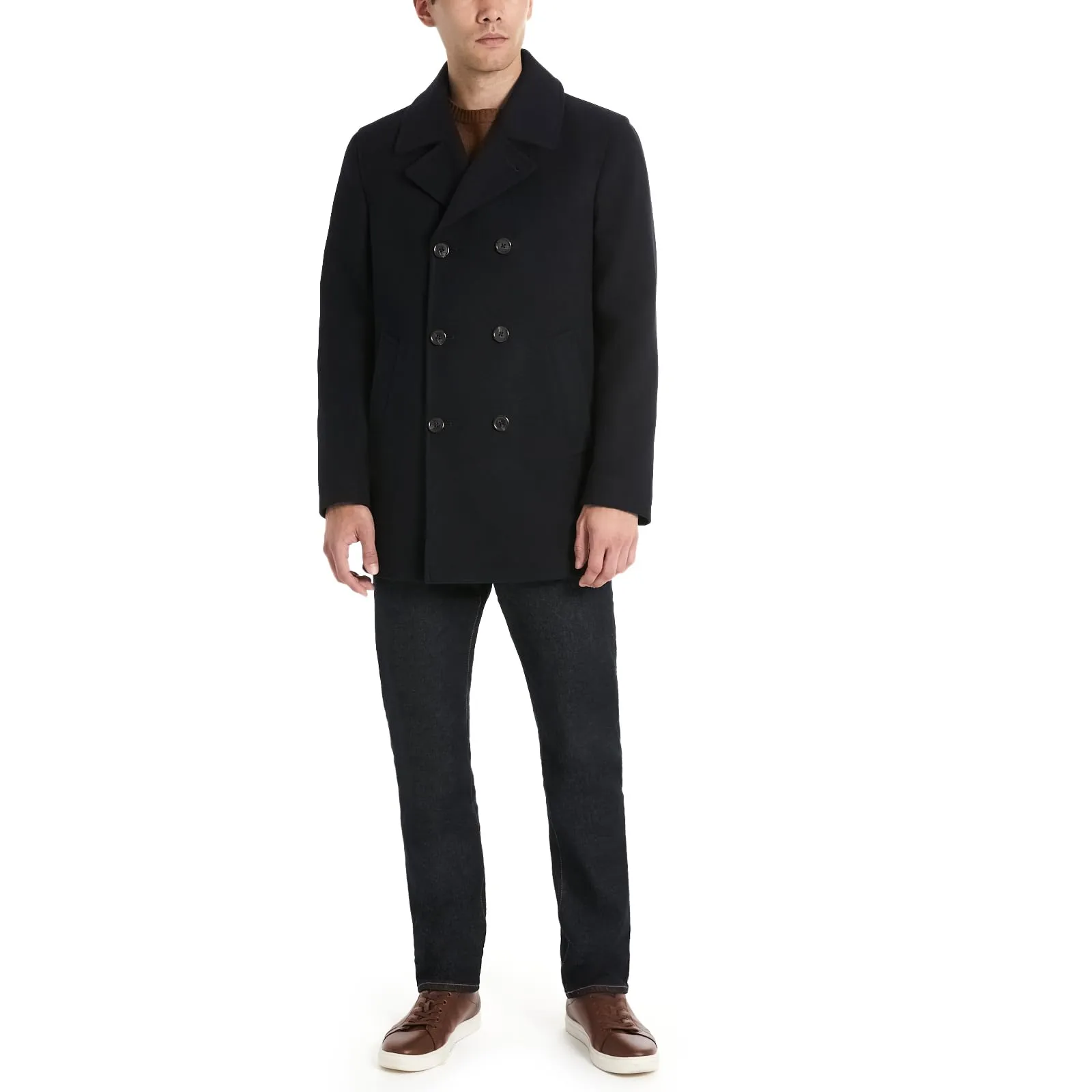 Ben Sherman Men's Boris Classic Double Breasted Peacoat Jacket, Navy, Medium