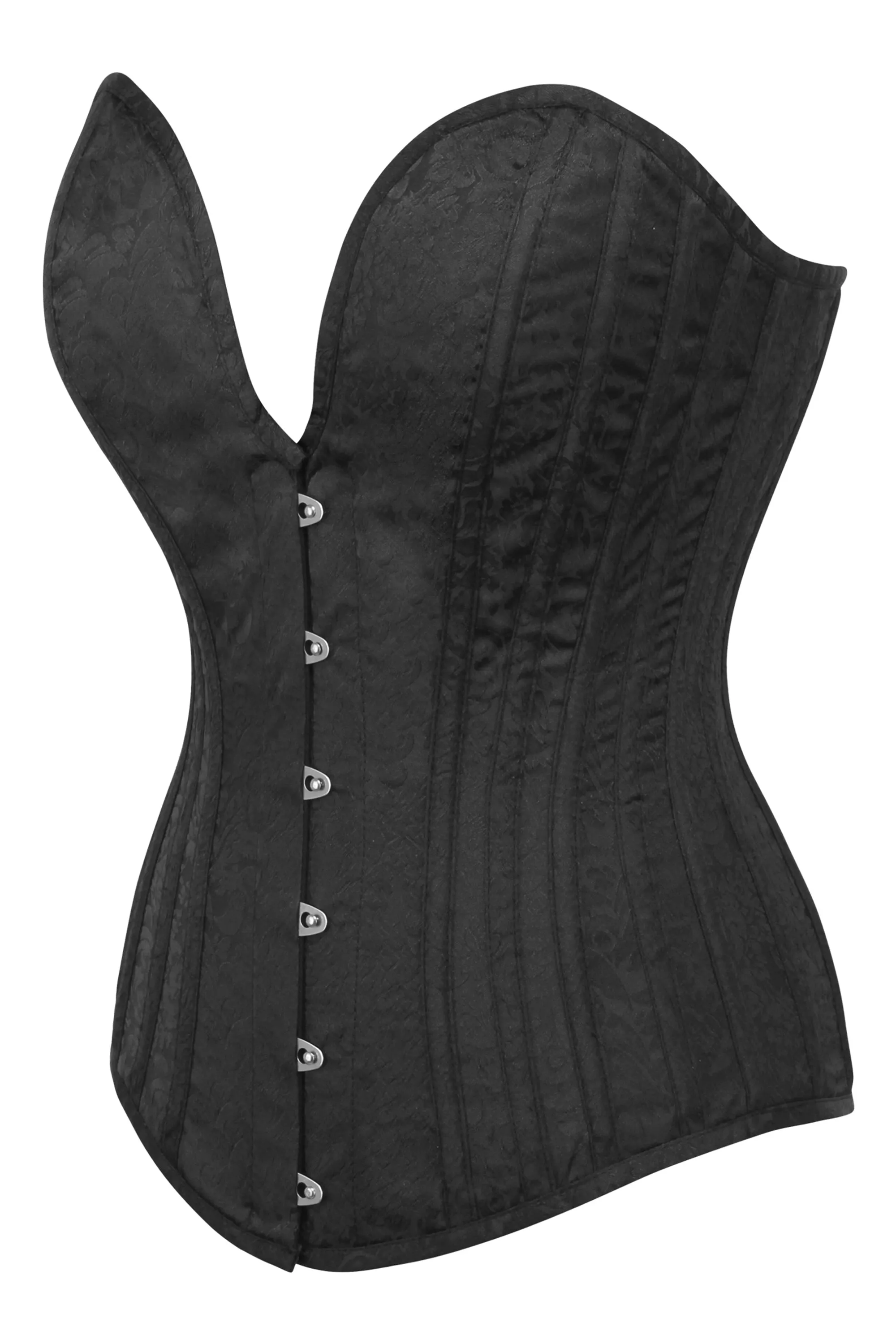 Black Brocade Overbust Corset with Plunge Neckline