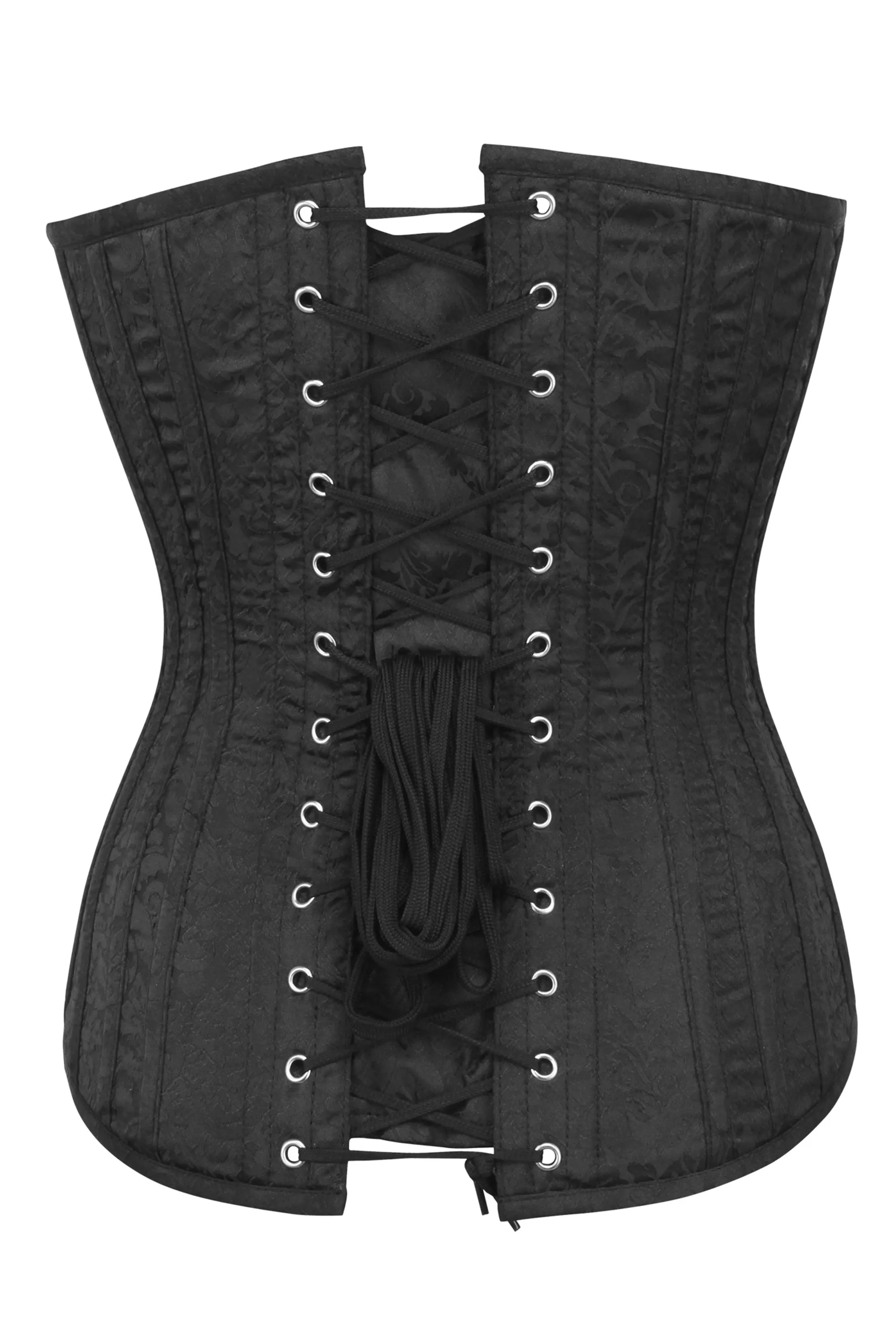 Black Brocade Overbust Corset with Plunge Neckline