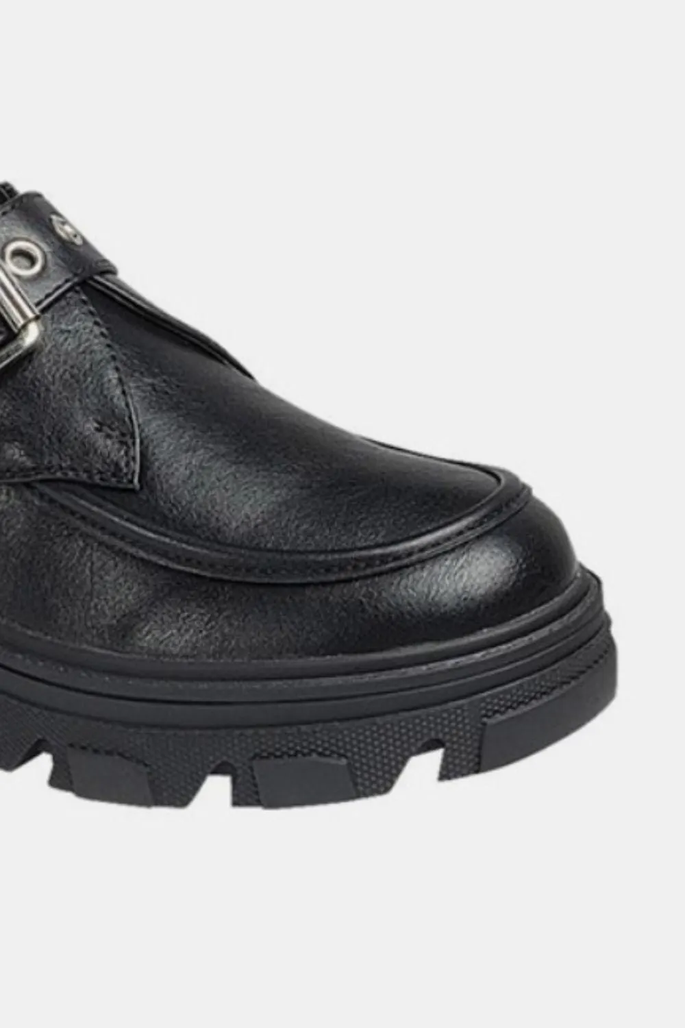 Black Buckled Platform Lug Sole Loafers