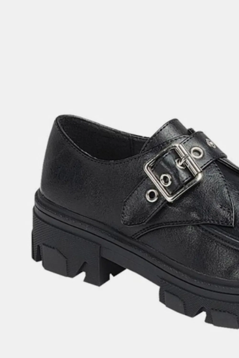 Black Buckled Platform Lug Sole Loafers