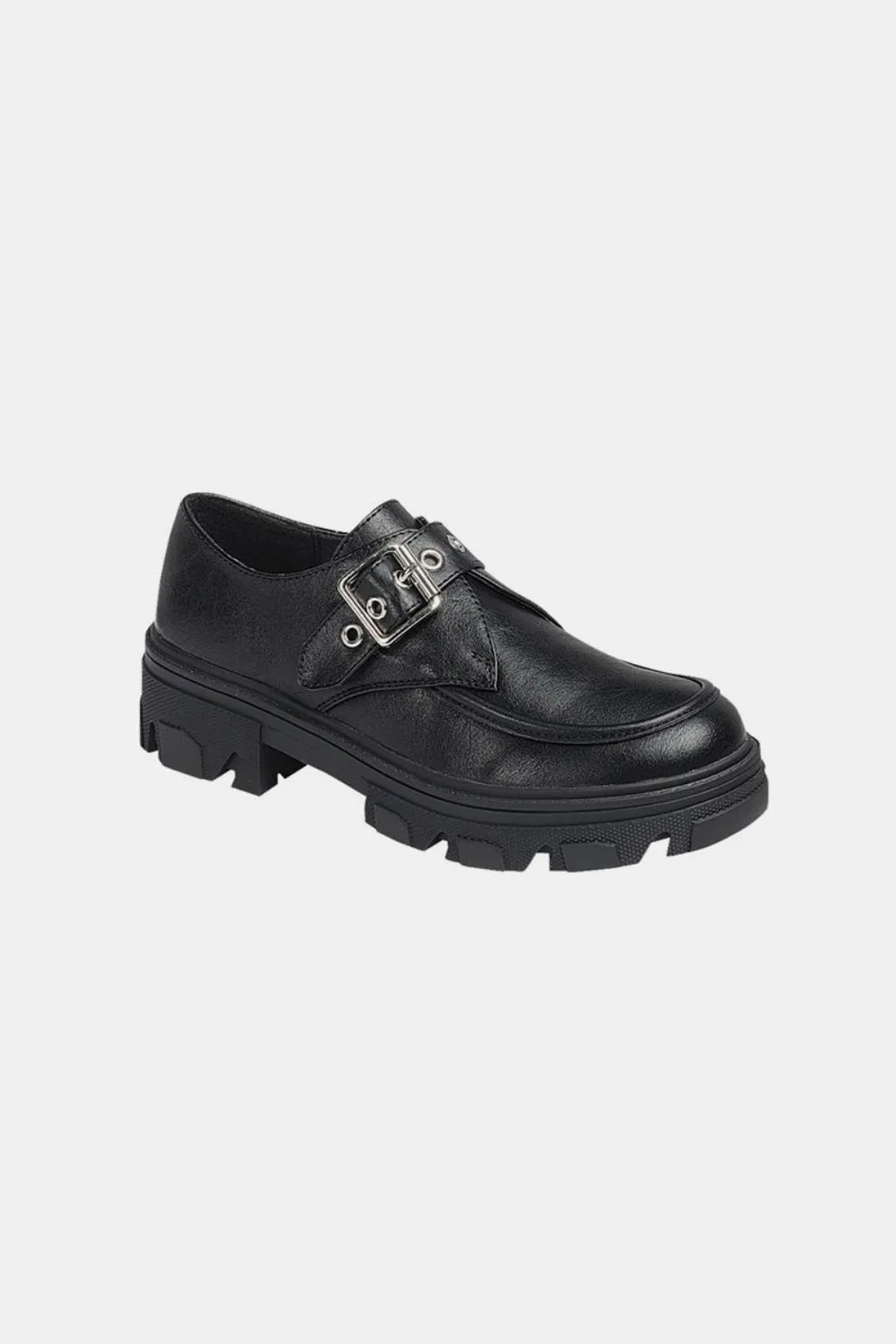 Black Buckled Platform Lug Sole Loafers