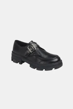 Black Buckled Platform Lug Sole Loafers