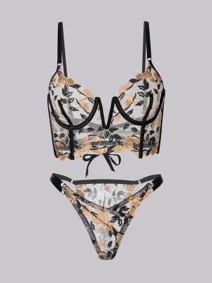 Black Embroidered Corset & Panty Lingerie Set From Hello.LA.Girl