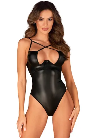 Black Faux Leather Underwire Bodysuit